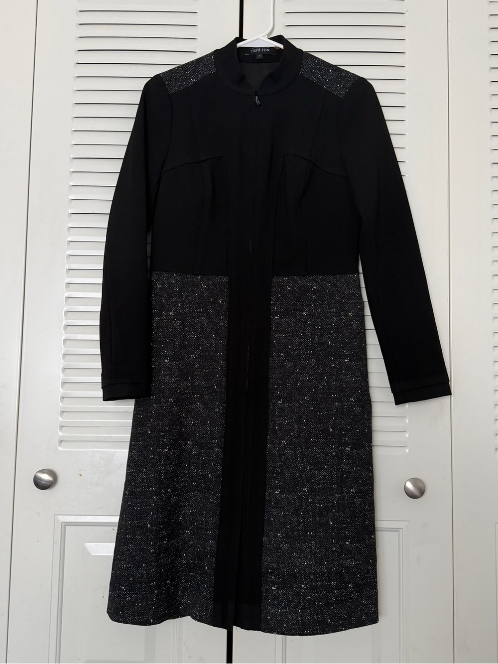 Rickie Freeman for Teri Jon Black Tweed Long Sleeve Dress Size 2